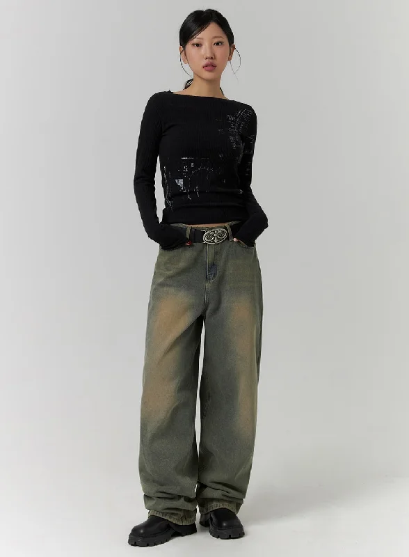 Washed Wide Leg Jeans CD319