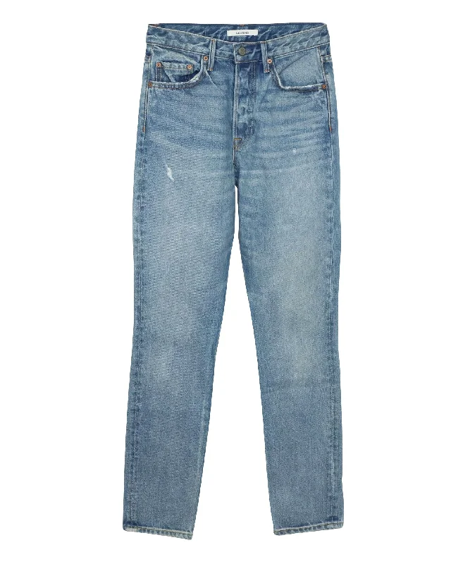 High-Rise Straight Leg Jeans in Blue Cotton