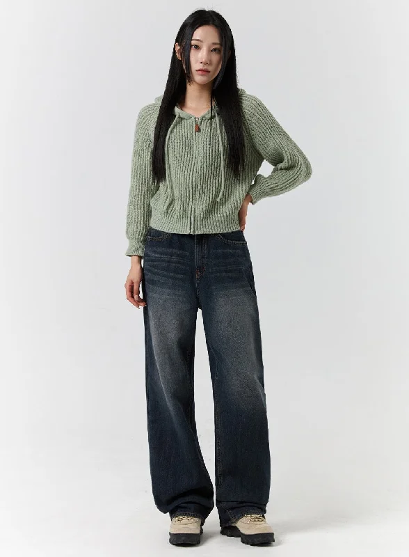 Washed Denim Mid-Waist Wide Leg Jeans CD322