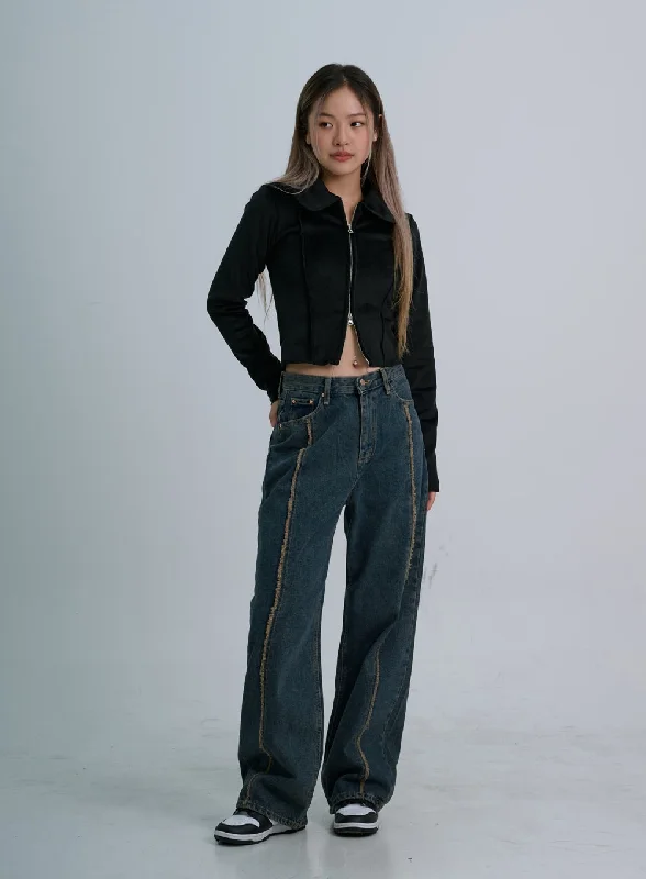 Retro Stitching Wide Denim Pants CO21