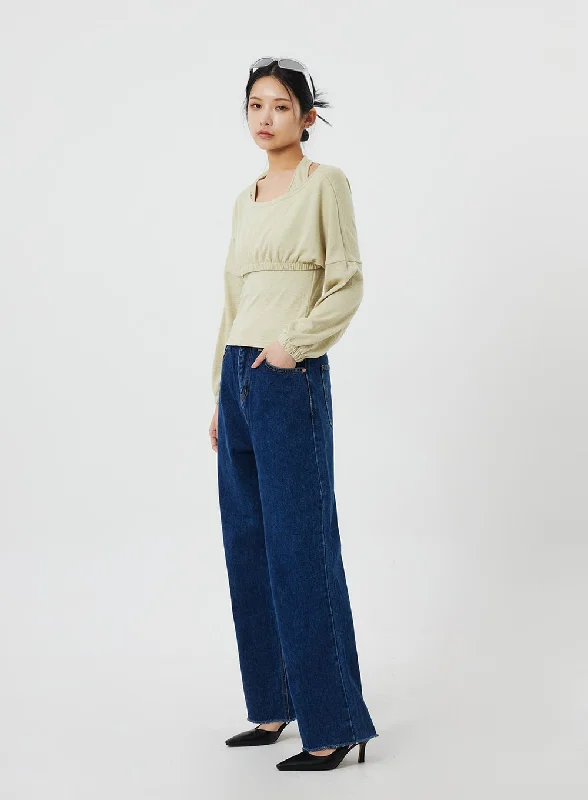 Wide Leg Dark Wash Jeans CF323