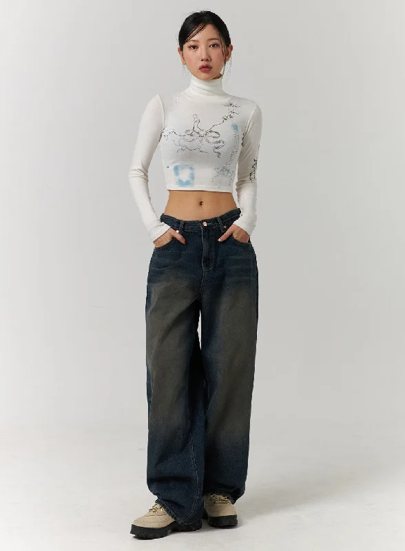 Dark Washed Wide Leg Jeans CD329