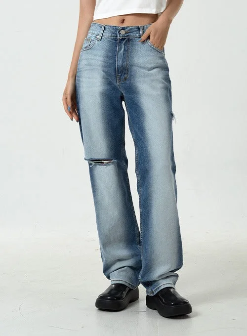 Side Bleached Slit Denim Pants CU14