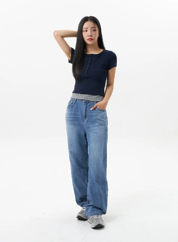 Mid-Wash Baggy Jeans OU323