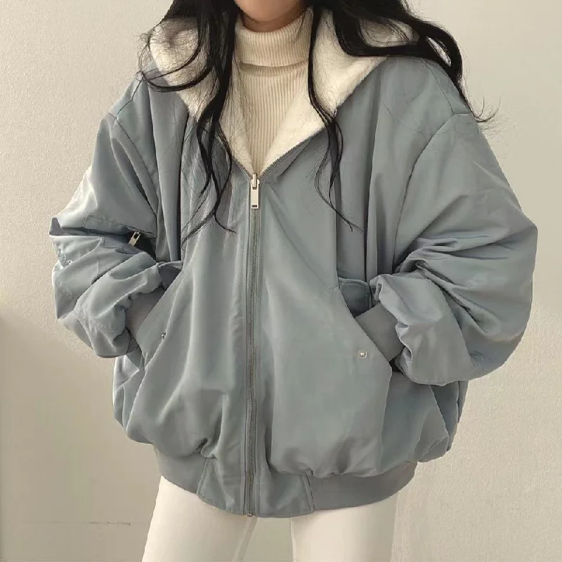 Korean style two-sided cotton jacket with zipper