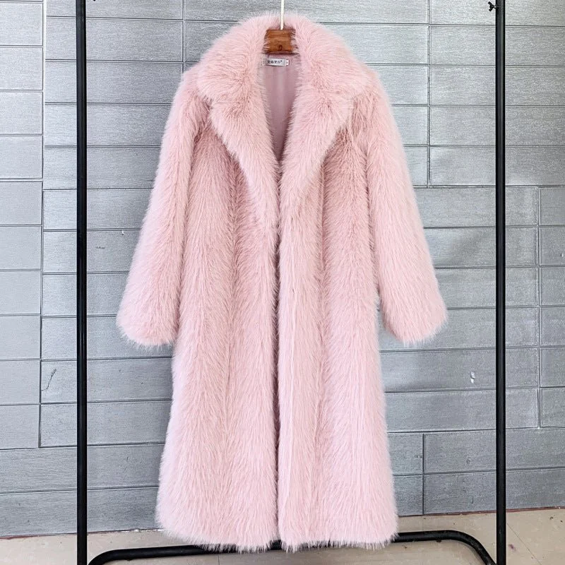 Women's long Toka faux fur suit collar coat faux fur faux fur jacket