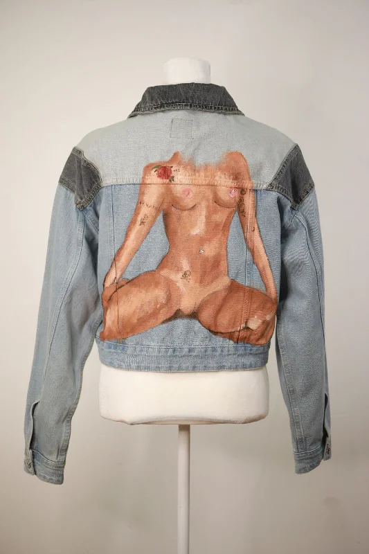 'Jenna' Hand-Painted Denim Color Blocked Jacket