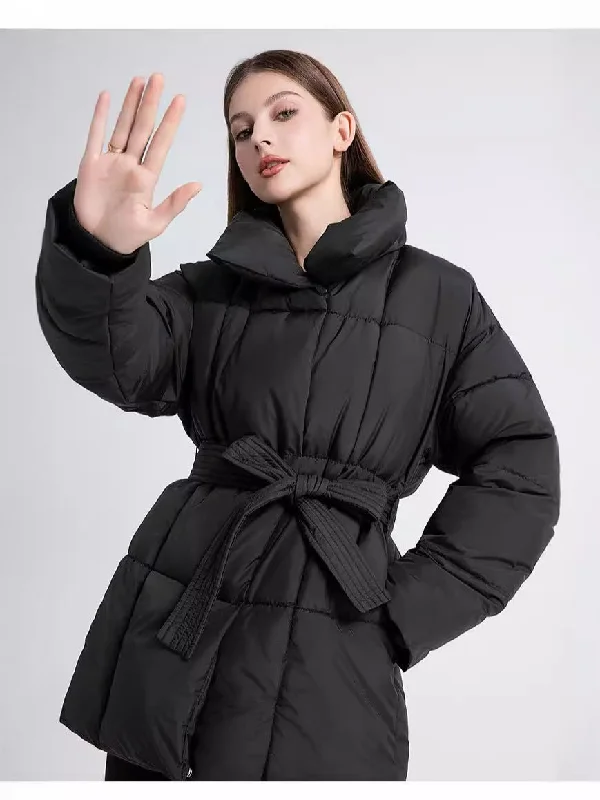 American style loose waisted jacket mid-length puffer coat