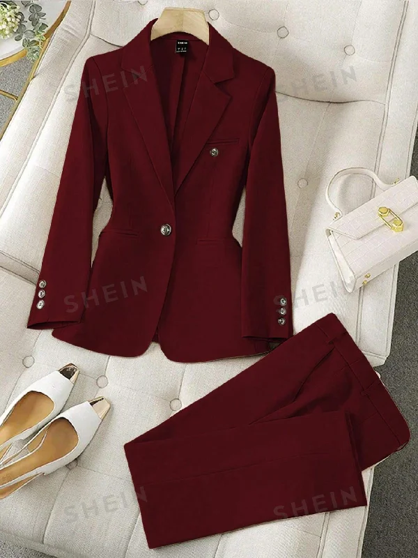 LUNE Solid Color Single-Breasted Suit Jacket And Trousers Elegant Two-Piece Suit