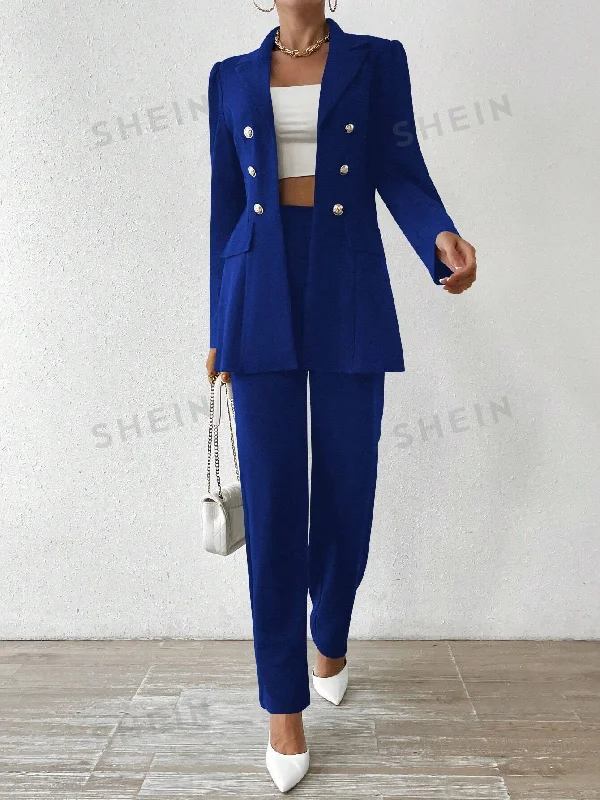 Privé Solid Color Long Sleeve Suit Jacket And Pants Set