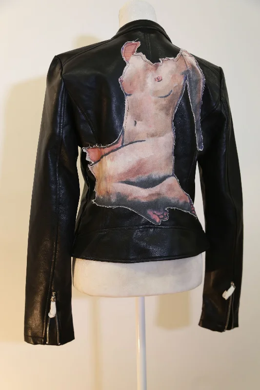 'Rosemary' Stitched Vegan Leather Moto Jacket