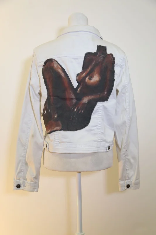 'Jazmin' Stitched White Denim Jacket