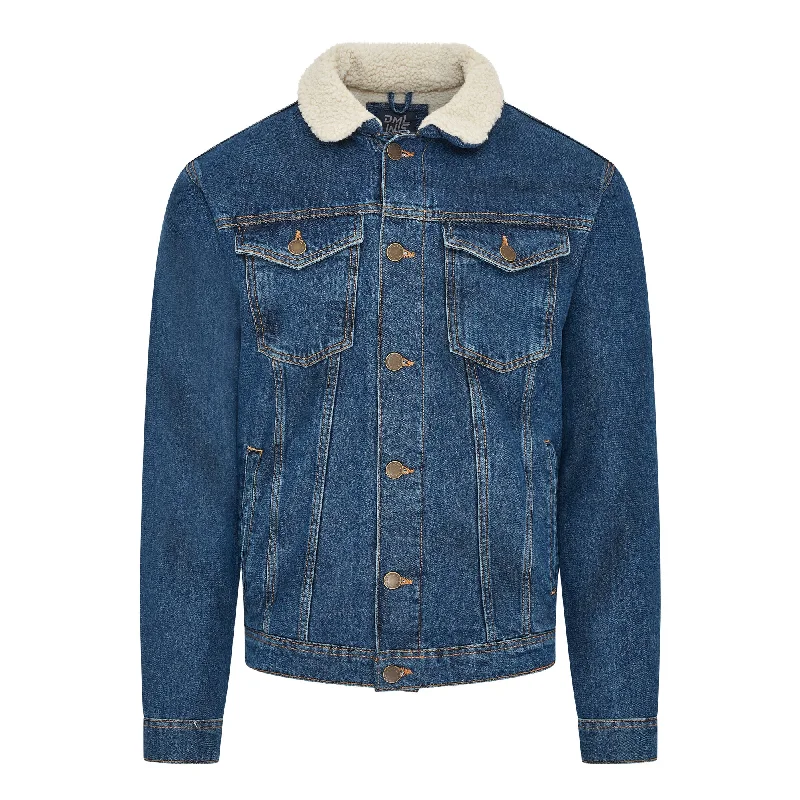 Flynn mens borg lined denim jacket in Blue wash