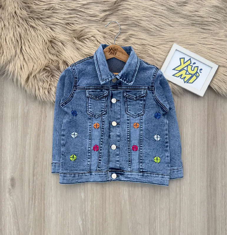 Girls' Denim Jacket with Colorful Embroidery