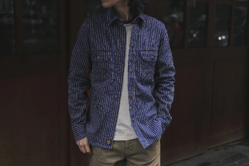 【Indigofera】Copeland Jacket Single Stripe Indigo Beige 日製直條紋布襯衫外套