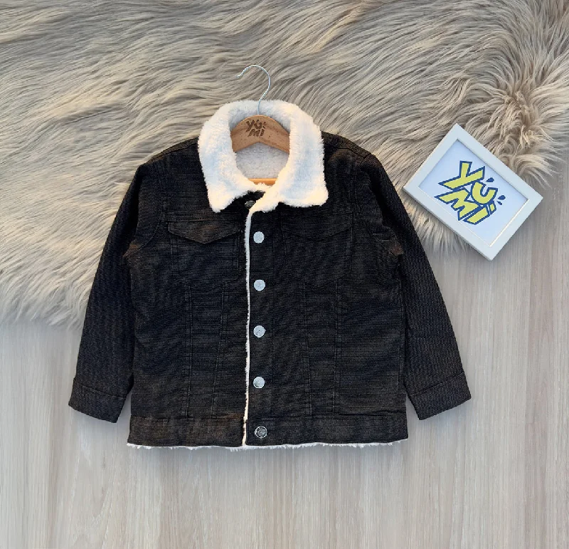 Kids' Black Denim Jacket with Cozy Faux Fur Lining