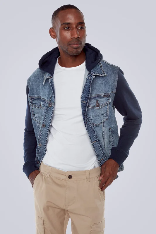 Denim Hybrid Hoodie Jacket - Light Blue Wash