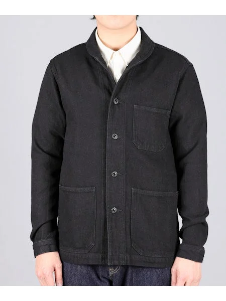 【MOMOTARO】03042 Black Dobby Coverall Jacket 圓領黑染刺仔工裝夾克