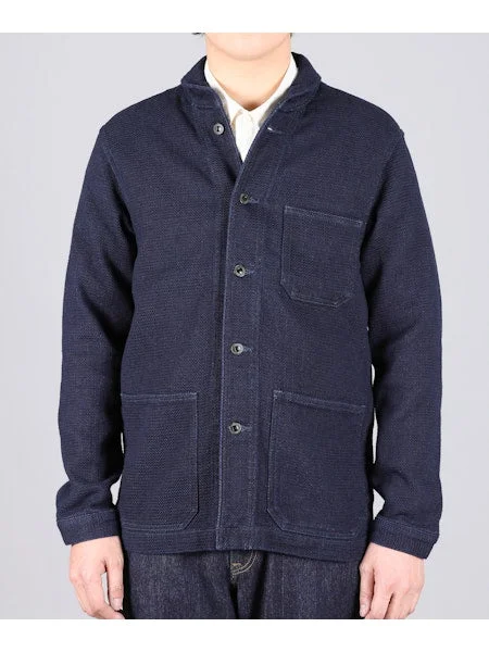 【MOMOTARO】03042 Indigo Dobby Coverall Jacket 圓領藍染刺仔工裝夾克