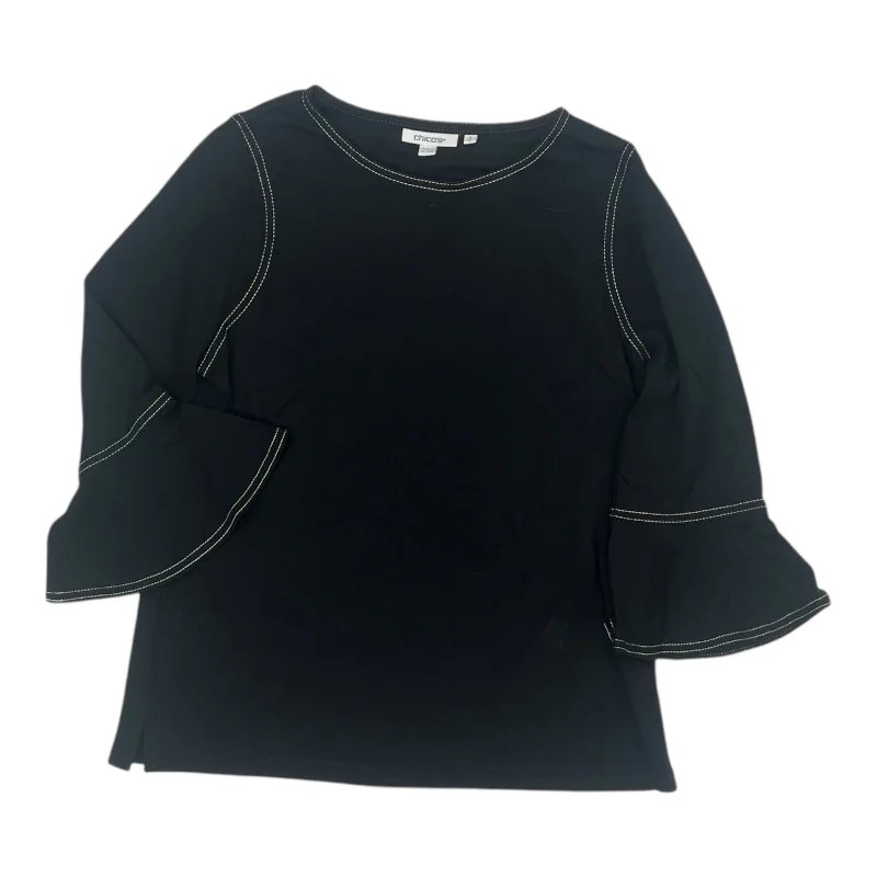 Top 3/4 Sleeve By Chicos In Black, Size:S