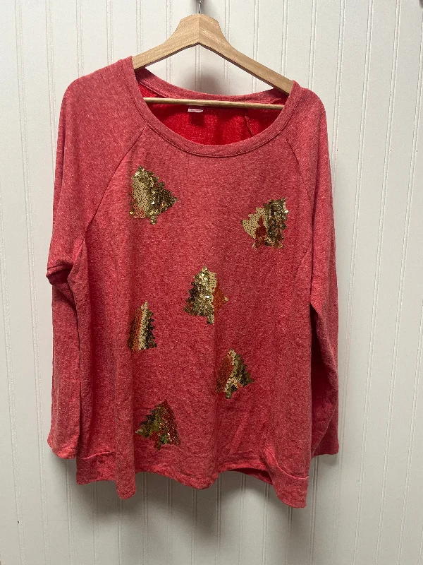 Top Long Sleeve Basic By Holiday Time In Red, Size: 2x