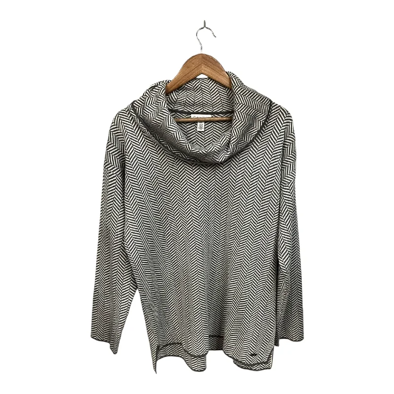 Top Long Sleeve By Calvin Klein In Grey & White, Size: L