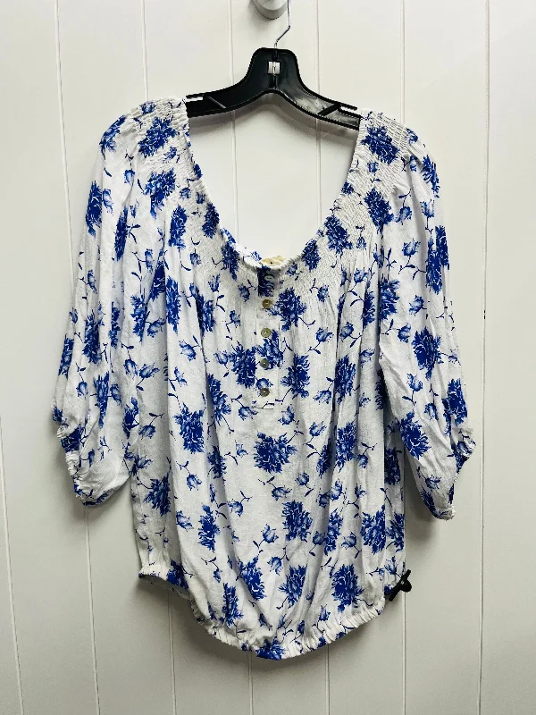 Top Long Sleeve By Eesome In Blue & White, Size: Xl