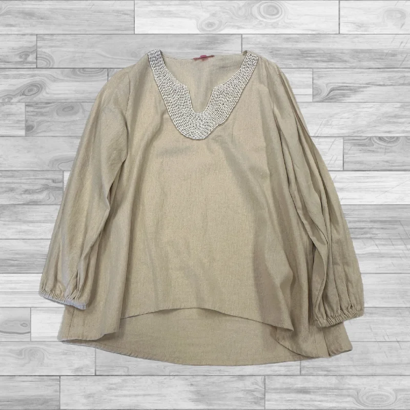 Top Long Sleeve By Isaac Mizrahi In Tan, Size: L