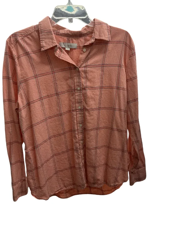 Top Long Sleeve By Loft In Plaid Pattern, Size: L