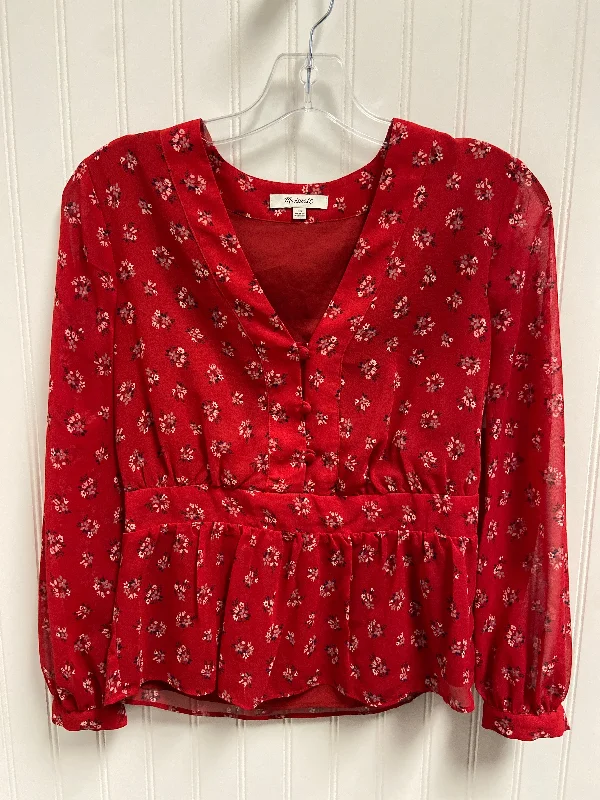 Top Long Sleeve By Madewell In Red, Size: Xs