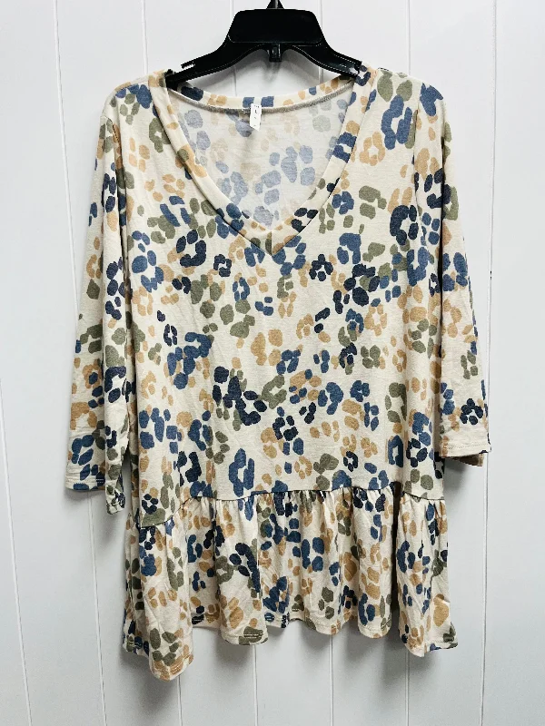 Top Long Sleeve By Mts In Blue & Cream, Size: 1x