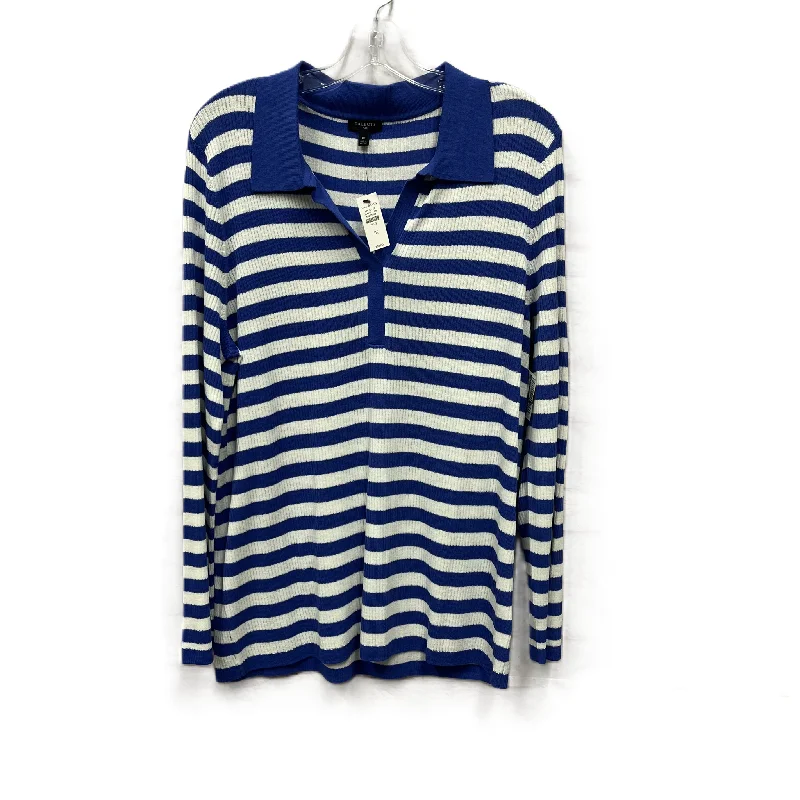 Top Long Sleeve By Talbots In Blue & White, Size: 1x